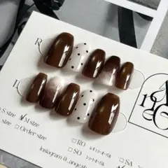 【ネイルチップ】カフェラテネイル ブラウン ドット ニュアンス マグネット