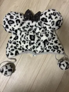 ヒョウ柄ファー ミッキー風帽子