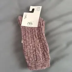 ZARA 薄紫 リブ編み キッズ靴下 17.5-19cm