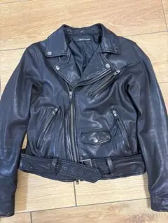 Haruf ハルフ　ダブルライダースジャケット レザーブラック　山羊革（やぎ革）