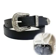 【SALE】 ヴィンテージ ベルト ブラック レザー調 オシャレ 上品