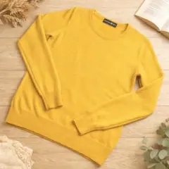 高島屋 カシミヤ100% ニット S マスタードイエロー レディース　Uネックのサムネイル