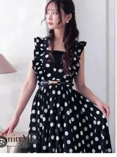 vanityME. ドット柄 フリル Vネックロングワンピ　ドレスワンピース