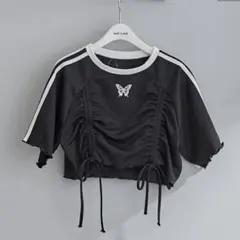 ナイスクラップ ライン刺繍入り ドロストTシャツ バタフライ Mavie..7