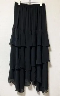 よ*ば様 フリルプリーツロングスカート 黒 Lサイズ