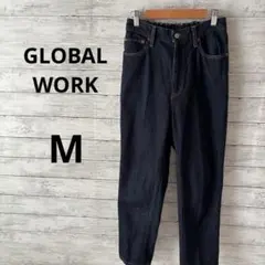グローバルワーク　ダークブルーストレートデニム ハイウエスト　ウエストゴム　M