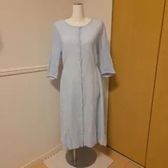 ストライプ柄 ロングシャツワンピース ライトブルー