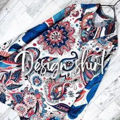 柄シャツ レディース 長袖 M 白 未使用 古着 総柄 ペイズリー柄 アート