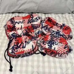 【未使用新品】ポーチ4個セット　タオル地ポーチ　オーブ刺繍　蟻　巾着　赤チェック