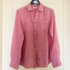 ユニクロ　リネンシャツ　長袖　レディースＭ　赤チェック