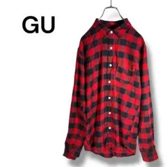 ジーユー フランネルチェックシャツ Mサイズ レッド×ブラック メンズ 長袖