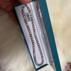 新品　真珠　パール　ネックレス 紫ピンク　7.2mm 40センチ　箱付き