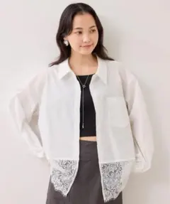 VIS 裾レースドッキングシャツ オフホワイトのサムネイル
