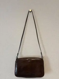 ブラウン クロコダイル風レザー ショルダーバッグ