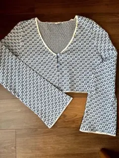 （ZARA）青と白のVネッククロップドトップ