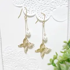 バタフライコットンパールピアス