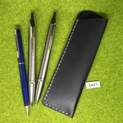 S451⭐️お買得⭐️本革ブラック✖️シルバー　2～3本用ペンケース