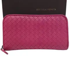 ボッテガヴェネタ イントレチャート 長財布 ラウンドファスナー　ピンク　箱付き