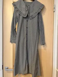 【断捨離中3/31までの限定価格】ストライプ フリル襟 長袖ワンピース