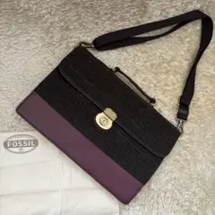 【レア美品】フォッシル　2way ツイード　ブリーフケース　A4 本革