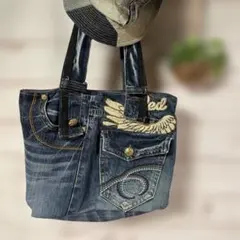 展示品ジーンズリメイクデニムトートバッグbag-0014