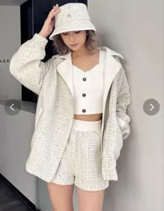 GYDA ラインスリーブツイードBIGライダースジャケット オフホワイトのサムネイル