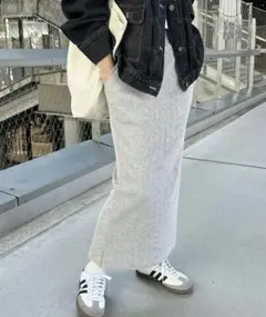 アンドミー　リブスリット入りロングスカート グレー