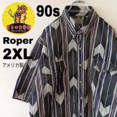 USA古着 Roper　半袖ボタンシャツ2XL　ブラック90sアメリカ製のサムネイル