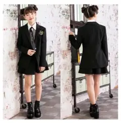 卒業式女の子スーツ【デコラピンキーズ】ブラック 160cm~ エンブレム付き