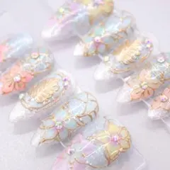 809ネイルチップSサイズ 韓国 上品 ちゅるん パステル フラワー マグネット