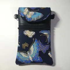 スマホショルダーバッグ☆スマホポーチ☆黒☆蝶柄