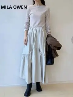 ミラオーウェン　ワッフルニットティアードスカートドッキングワンピース