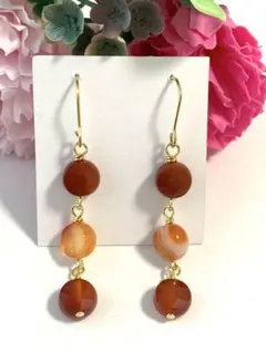 再販　天然石　カーネリアン　ピアス　No.A662