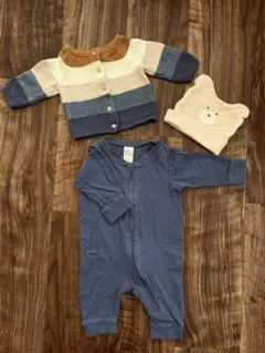 H&M ベビー服セット ストライプ カーディガン ロンパース 帽子　男の子