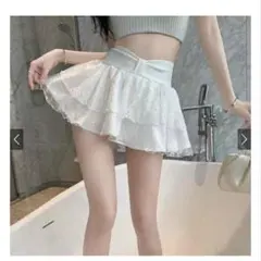 GRL インパン裏地付きウエストリボンレースミニスカート at2494 ホワイト
