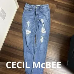 スキニーデニム ライトブルー ダメージ加工