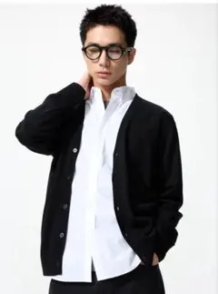 【ユニクロ】メリノ Vネック カーディガン/ブラック/M/美品