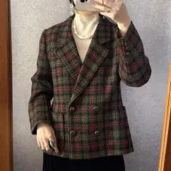 ヴィンテージ レトロ古着 チェック柄Wボタンウールジャケット MIXカラー