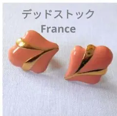 デッドストックFrance レトロピンク×ゴールドメタルデザインピアス