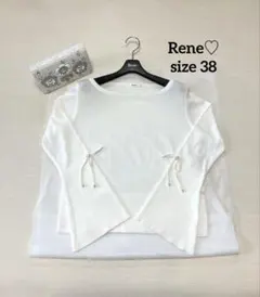 Rene♡ルネ♡ホワイト♡ボードネックニット♡リボン♡シルク混♡38