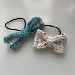 リボン型ヘアゴム 2個セット 水色 白