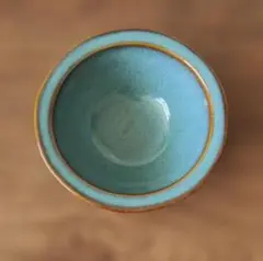 青色 陶器 丸型皿