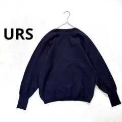 【URS】M ラウンドネック 長袖ニットカットソー　ネイビー　無地