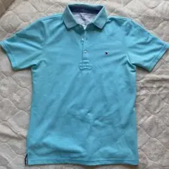 トミーヒルフィガー 半袖ポロシャツ (L） サックス　(USED)