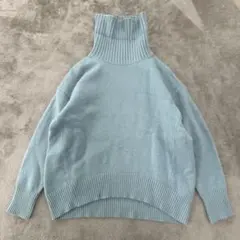 タートルネック ウールブルー