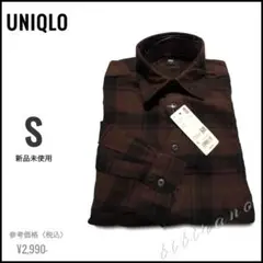 【新品未使用】UNIQLOメンズ◆フランネルチェックシャツ 長袖◆ワイン〈S〉