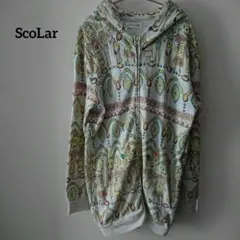 ScoLar スカラー 総柄フルジップパーカー グレー系 ガイコツプリント Mのサムネイル