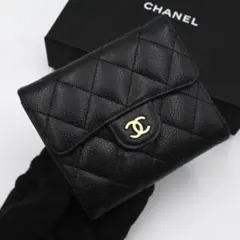 シャネル マトラッセ ココマーク 三つ折り財布 コンパクトクラシックブラック