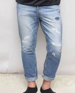 BIG JOHN ビッグジョン ダメージ リペア デニムパンツ 半端丈のサムネイル