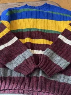 ベネトン　イタリア製　スコットランドウール　ニット　リブ編み　セータ　ビンテージ